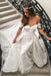 A-Line Off-the-Shoulder Sweep Train Off White Wedding Dress with Appliques DMR14