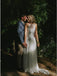Charming A-Line Halter Backless Sweep Train White Lace Wedding Dress DMR40