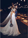 A-Line Spaghetti Straps Backless Sweep Train Boho Wedding Dress with Appliques DMR41