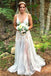 Charming A-Line Spaghetti Straps Sweep Train Wedding Dress with Appliques DML59