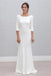 Simple Sheath Bateau Backless 3/4 Sleeves Sweep Train Beach Wedding Dress DMS35