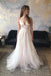 A-Line V-Neck Sweep Train Pearl Pink Wedding Dress with Appliques DMM31