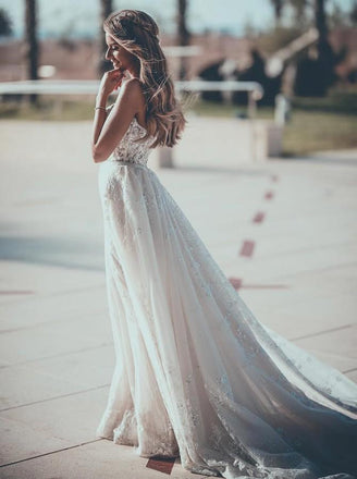 A-Line Sweetheart Lace Cheap Wedding Dress with Appliques DML51