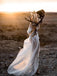 A-Line V-Neck Long Sleeves Beach Wedding Dress with Appliques DML49