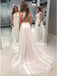 A-Line V-Neck Open Back Tulle Wedding Dress with Lace Bodice DMK46