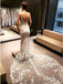 Mermaid V-Neck Backless Court Train Wedding Dress with Lace Appliques DMK47