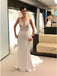 Mermaid V-Neck Backless Court Train Ivory Wedding Dress with Lace DML10
