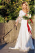 A-Line V-Neck V Back 3/4 Sleeves Satin Boho Wedding Dress with Lace DMS27