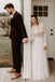 A-Line Round Neck Long Sleeves Backless Boho Wedding Dress with Lace DMS31