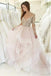Princess A-Line Bateau Long Sleeves Pink Wedding Dress with Appliques DMS34