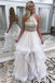 Two Piece Off White High Neck Prom Dress, Cheap A Line Evening Dresses DMJ45