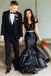 Black 2 Pieces Off Shoulder Mermaid Elegant Prom Dresses With Layers DMJ72