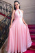 Pink Chiffon High Neck Simple Prom Dresses, Graduation Dresses DMJ74
