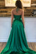 Green A Line  Halter Sexy Split Prom Dresses With Pockets DMJ75