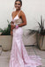Red Lace Spaghetti Strap Backless Prom Dresses, Mermaid Prom Dress DMJ79