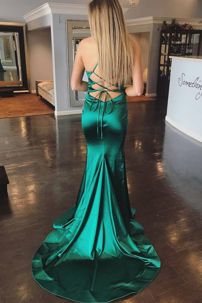 Elegant Mermaid Green Long Prom Dresses With Sweep Train DMJ70