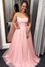 A Line Pink Spaghetti Straps Prom Dress, Long Evening Party Dresses DMJ54