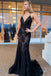 Mermaid Lace Spaghetti Straps Prom Dress, Long Navy Formal Evening Dresses DMJ53