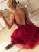 Cute A Line V Neck Spaghetti Straps Dark Red Short Homecoming Dresses with Lace DMM67