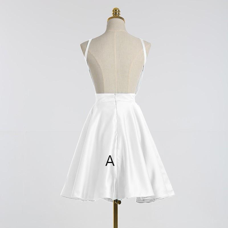 Cute A-Line Jewel Backless Sleeveless Short Junior White/Blush Satin Homecoming Dress DM317