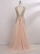 A-line V-neck Tulle Sexy Shinny Rhinestone Long Prom Dress With Slit DMA89