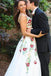 A Line V Neck Flower Appliques Prom Dresses, Long Evening Dresses DMG76