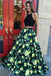 Halter Two Piece Prom Dress with Lace Pleats Floral Print Party Dress DMQ91