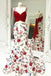Mermaid Spaghetti Straps Floral Print Red Top Prom Dresses DMI84