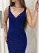 Charming Mermaid V-neck Royal Blue Ruched Long Prom Dresses DMG95
