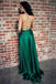 A Line Green Straps Criss Cross Back Long Prom Dresses with Pockets DMI62