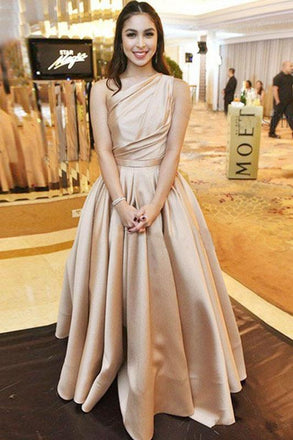 Simple A-Line One-Shoulder Satin Long Cheap Evening Prom Dress DMG6