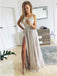 A-Line V-Neck Floor-Length Chiffon Prom Dress with Appliques DML37