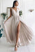 A-Line V-Neck Floor-Length Chiffon Prom Dress with Appliques DML37