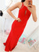 Mermaid Crew Open Back Floor-Length Red Prom Dress with Keyhole DMR7