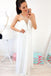 A-Line Crew Floor-Length White Chiffon Prom Dress with Pearls DMR5