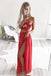 Two Piece Strapless Floor-Length Red Chiffon Prom Dress with Appliques DMQ98