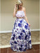 Two Piece Strapless Floor-Length Floral Printed Prom Dress with Lace Top DMQ97