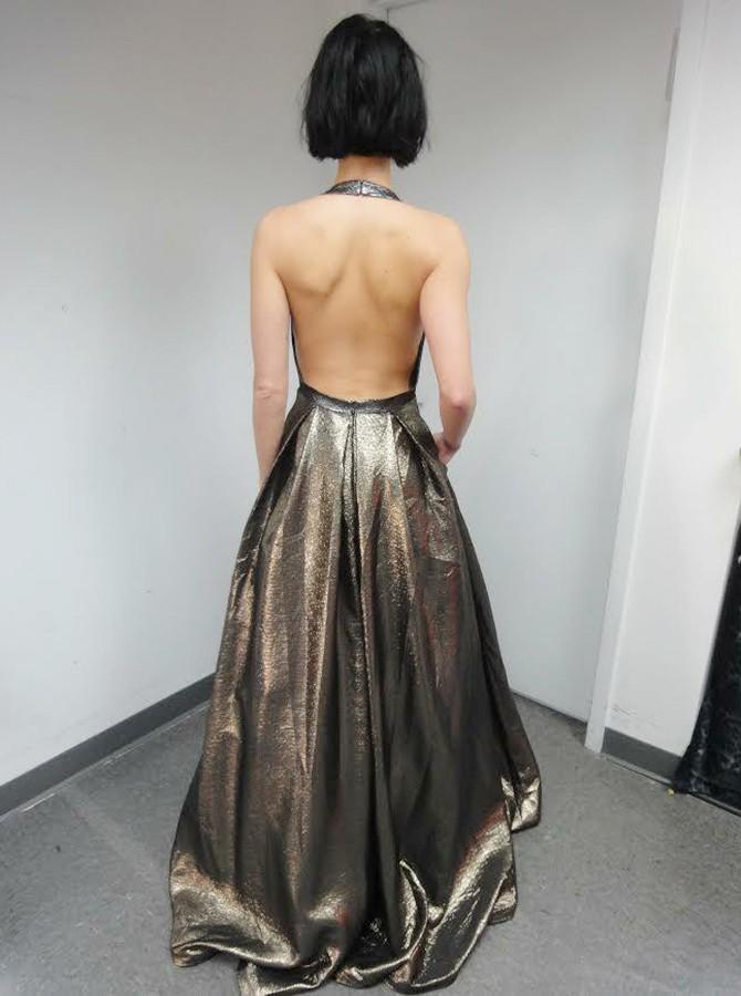 A-Line Halter Backless Long Prom Dress with Pockets DML64