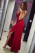 Mermaid Spaghetti Straps Red Satin Prom Dresses with Ruffles DMG99
