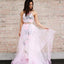 A Line Halter Sleeveless Floor Length Floral Pink Prom Dresses DMJ32
