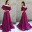 Two Piece A-Line Off the Shoulder Purple Chiffon Prom Dress with Appliques DMH5