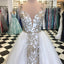 A-Line Spaghetti Straps Floor Length White Detachable Train Prom Dress with Appliques DMQ65