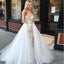 A-Line Spaghetti Straps Floor Length White Detachable Train Prom Dress with Appliques DMQ65