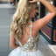 A-Line Spaghetti Straps Floor Length White Detachable Train Prom Dress with Appliques DMQ65