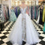 A-Line Spaghetti Straps Floor Length White Detachable Train Prom Dress with Appliques DMQ65