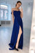 A-Line Straps Floor-Length Royal Blue Prom Dress with Split DMN28