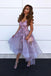 A-Line Spaghetti Straps High Low V Neck Prom Party Dress with Flowers DMP11