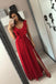 A-Line V-Neck Floor-Length Red Prom Dress with Split Ruffles DML84