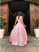 A-Line V-Neck Sweep Train Pink Lace Prom Dress with Split DMP10