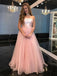 A-Line Strapless Floor-Length Pink Tulle Prom Dress with Belt DML67